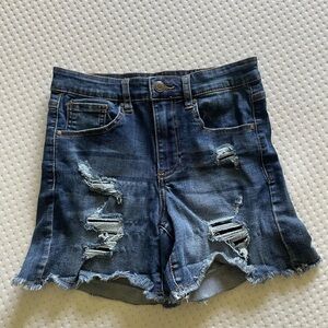 Grace & Lace Blue Distressed Jean Shorts